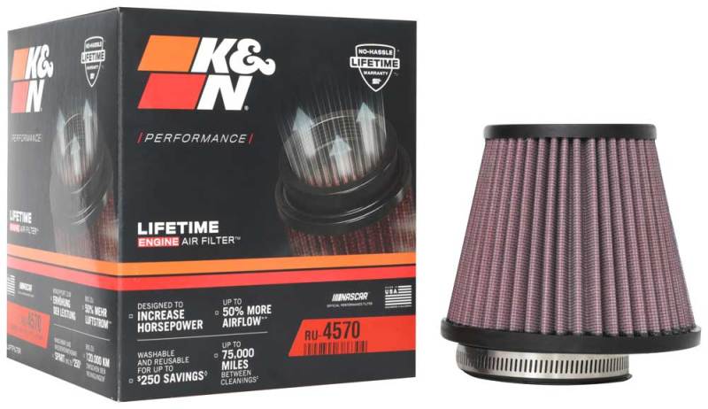 K&N Universal Air Filter 2-7/8in Flange / 5-3/16in Base / 3-1/2in Top / 4-7/16in Height