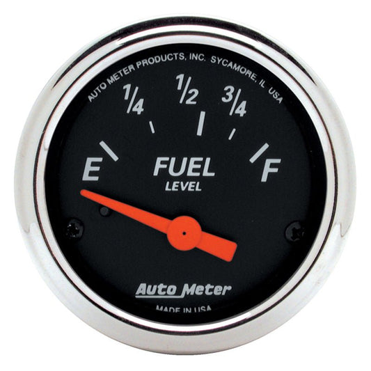Autometer Designer Black Fuel Level Gauge 2-1/16in Electrical 70 Ohms E / 10 Ohms F - 90 Deg Sweep AutoMeter Gauges