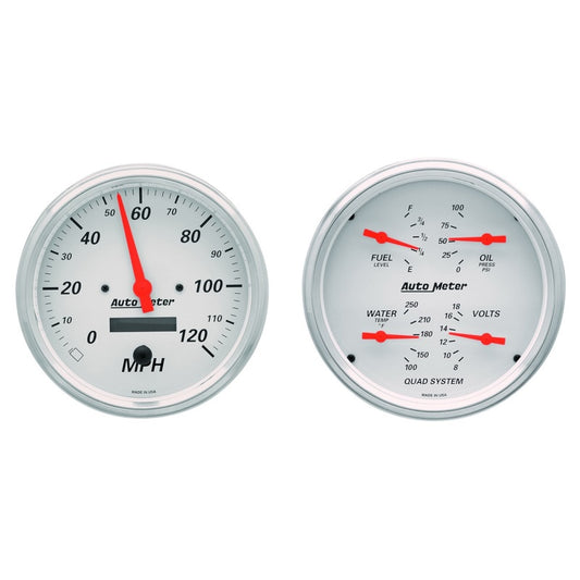 AutoMeter Gauge Kit 2 Pc. Quad & Speedometer 5in. Arctic White AutoMeter Gauges