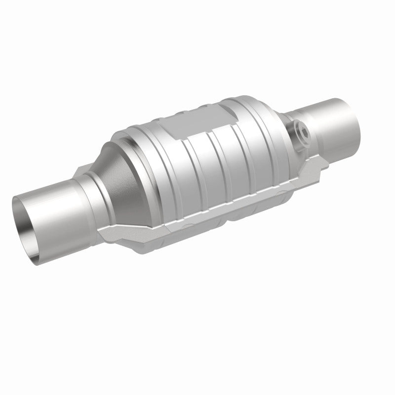 MagnaFlow Univ Conv 2in In/Out Ctr/Ctr Round 9in Body L x 5.125in W x 13in Overall L Single O2 Port