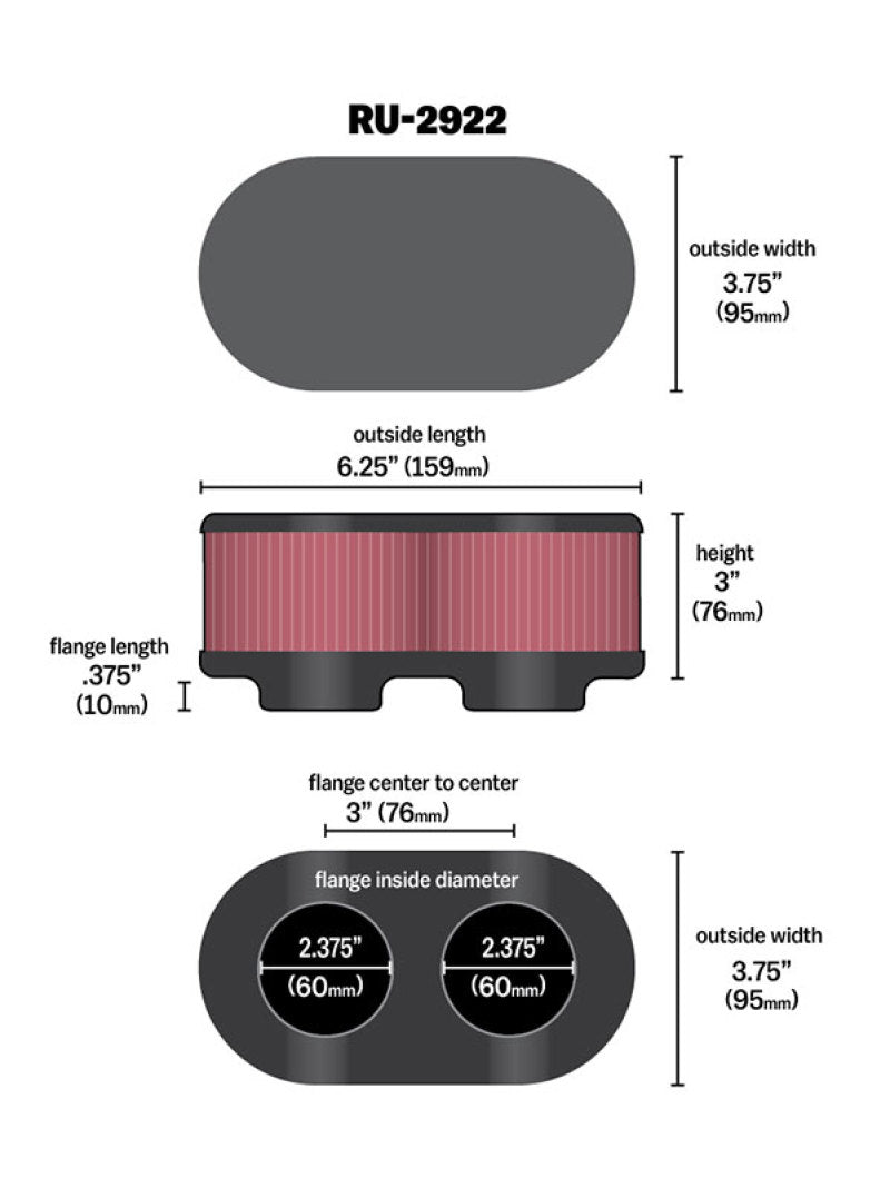 K&N Filter Universal Filter 2 3/4 inch Dual Flange GSXR Oval (2/Box)