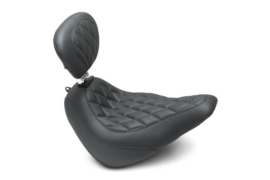 Mustang 18-21 Harley Softail Slim Wide Tripper Solo Seat w/Driver Backrest Diamond Stitch - Black