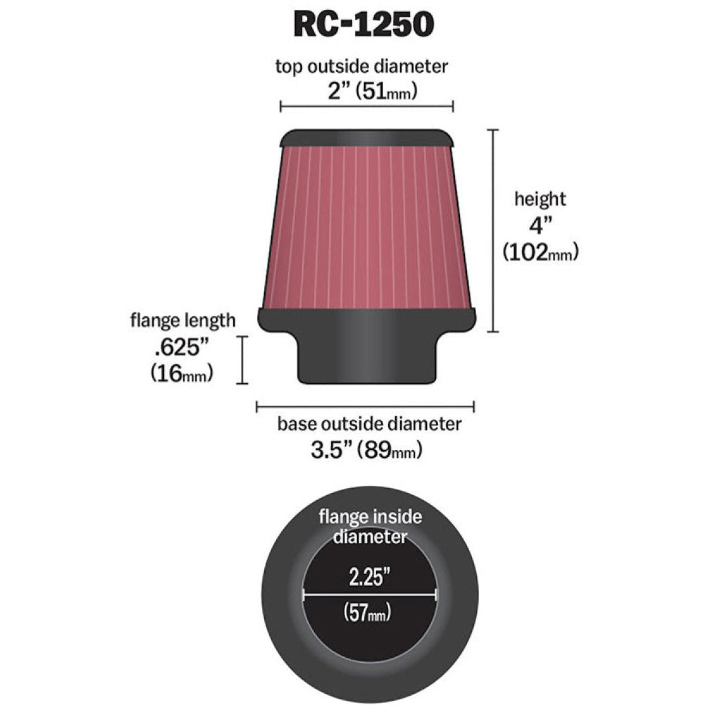 K&N Universal Chrome Filter 2.25 Inch Flange / 3.5 Inch Base / 2 Inch Top / 4 Inch Height K&N Engineering Air Filters - Universal Fit