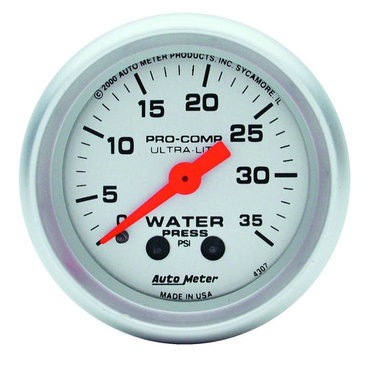 Autometer Ultra-Lite 52mm 35 PSI Mechanical Water Pressure Gauge AutoMeter Gauges