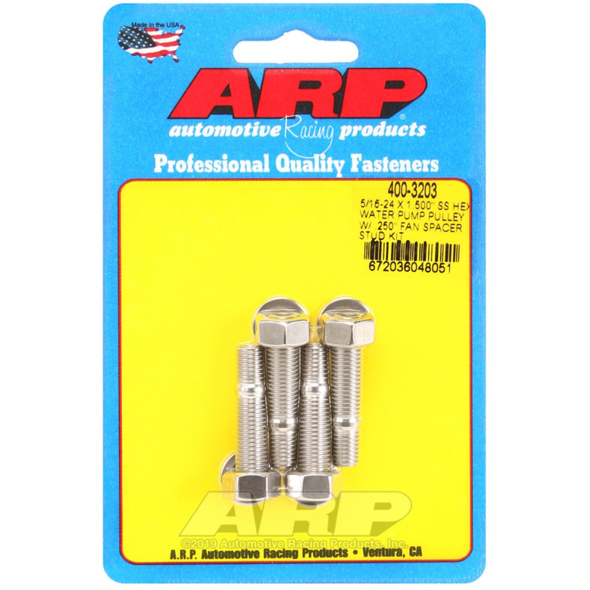 ARP 5/16-24 X 1.500 SS Hex Water Pump Pulley w/ .250in Fan Spacer Stud Kit ARP Hardware - Singles