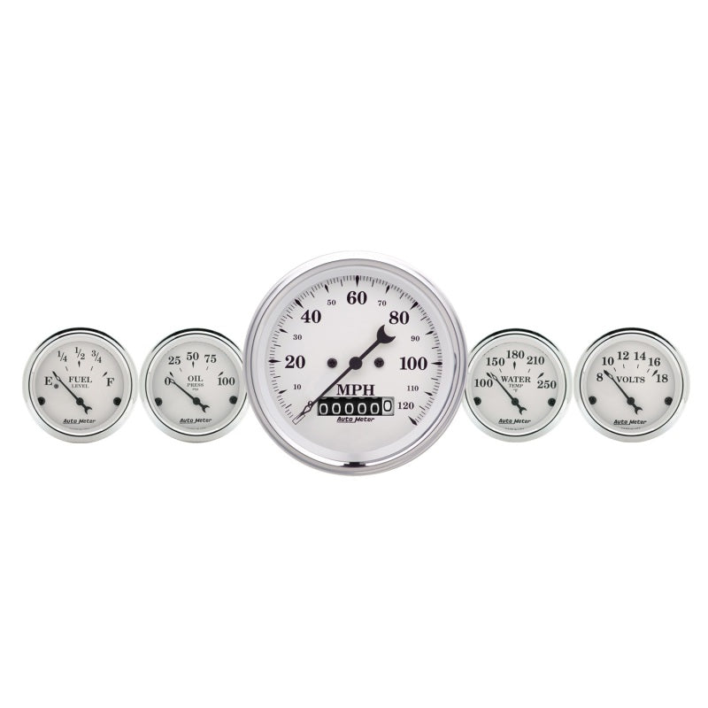 AutoMeter Gauge Kit 2 Pc. Quad & Speedometer 3-3/8in. Old Tyme White AutoMeter Gauges