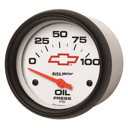 AutoMeter Gauge Oil Pressure 2-5/8in. 100PSI Electric Chevy Red Bowtie White AutoMeter Gauges