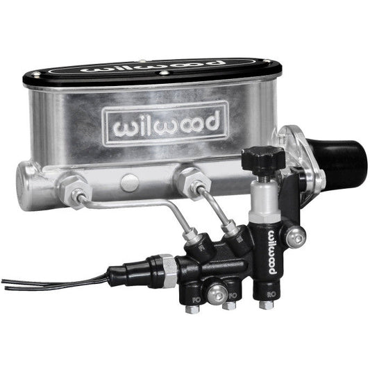 Wilwood HV Tandem M/C Kit w L/H Bracket & Prop Valve - 1 1/8in Bore Ball Burnished Wilwood Brake Master Cylinder