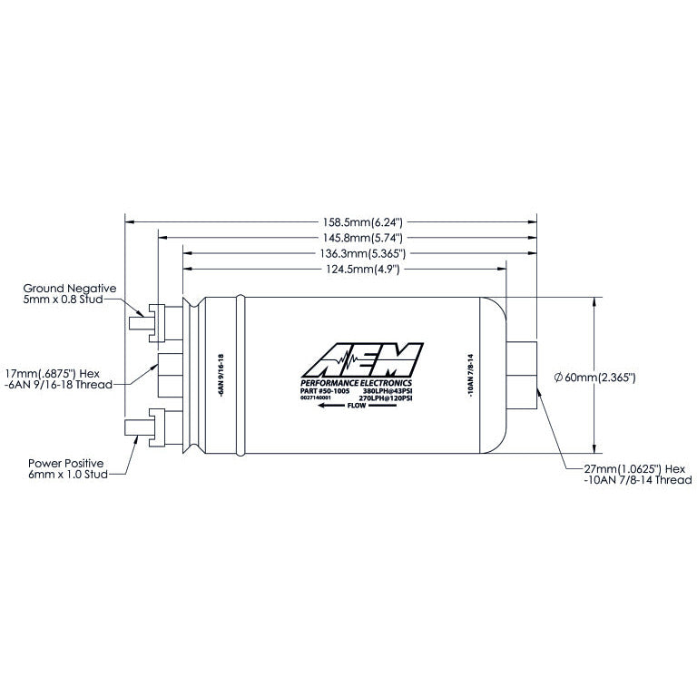 AEM 380LPH High Pressure Fuel Pump -6AN Female Out, -10AN Female In AEM Fuel Pumps