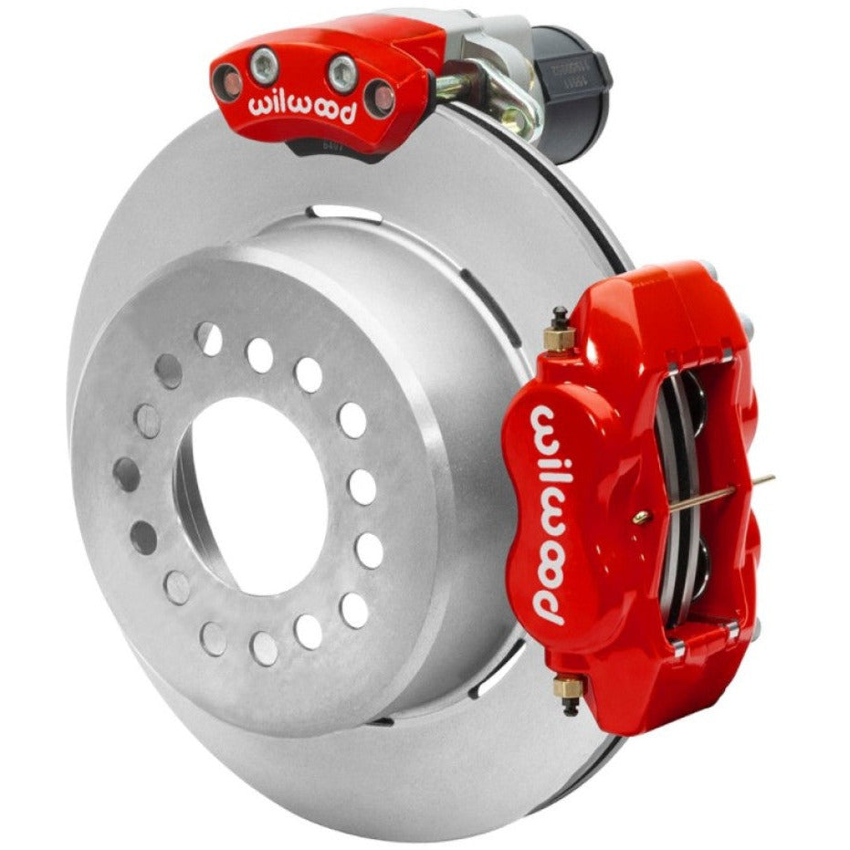 Wilwood Forged Dynalite Rear Electronic Parking Brake Kit - Red Powder Coat Caliper - Plain Rotor Wilwood Brake Calipers - Perf