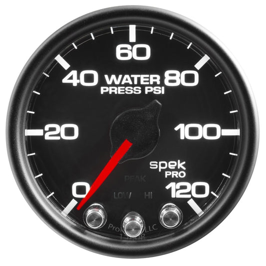 Autometer Spek-Pro Gauge Water Press 2 1/16in 120psi Stepper Motor W/Peak & Warn Blk/Blk AutoMeter Gauges