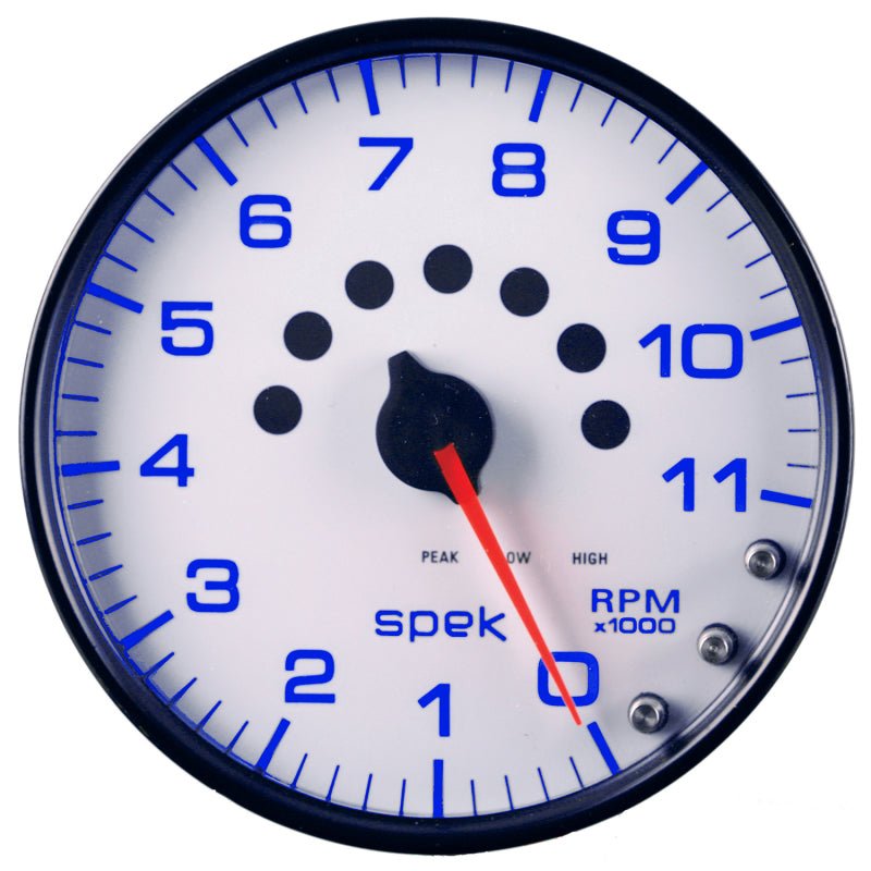 Autometer Spek-Pro Gauge Tachometer 5in 11K Rpm W/Shift Light & Peak Mem White/Black AutoMeter Gauges
