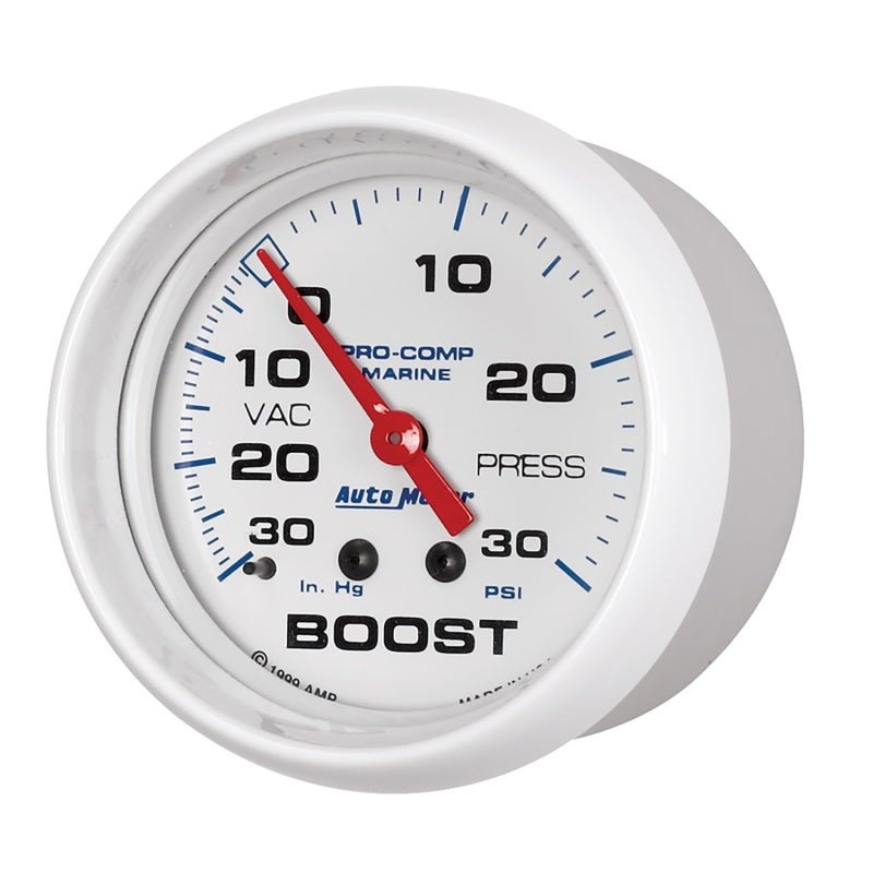 Autometer Marine White Gauge 2-5/8in Mechanical Vacuum/Boost Gauge 30INHG-30PSI AutoMeter Gauges