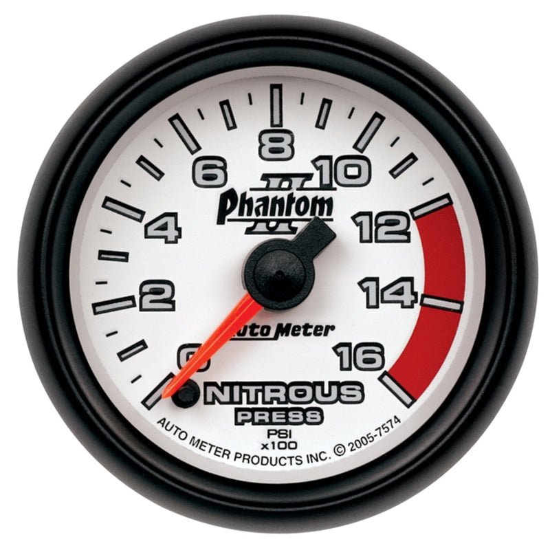 Autometer Phantom II 2-1/16in 0-1600 PSI Electrical Nitrous Pressure Gauge AutoMeter Gauges