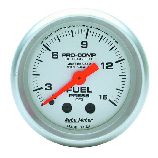 Autometer Ultra-Lite 52mm 0-15 PSI Mechanical Fuel Pressure Gauge AutoMeter Gauges