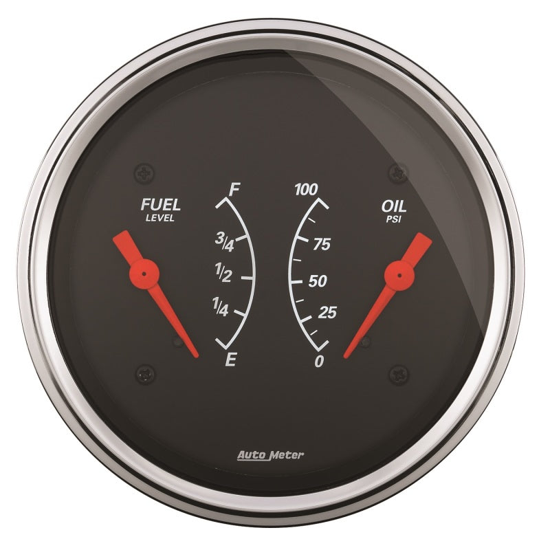 AutoMeter Gauge Dual Fuel & Oilp 3-3/8in. 240 Ohm(e) to 33 Ohm(f) & 100PSI Elec Designer Black AutoMeter Gauges