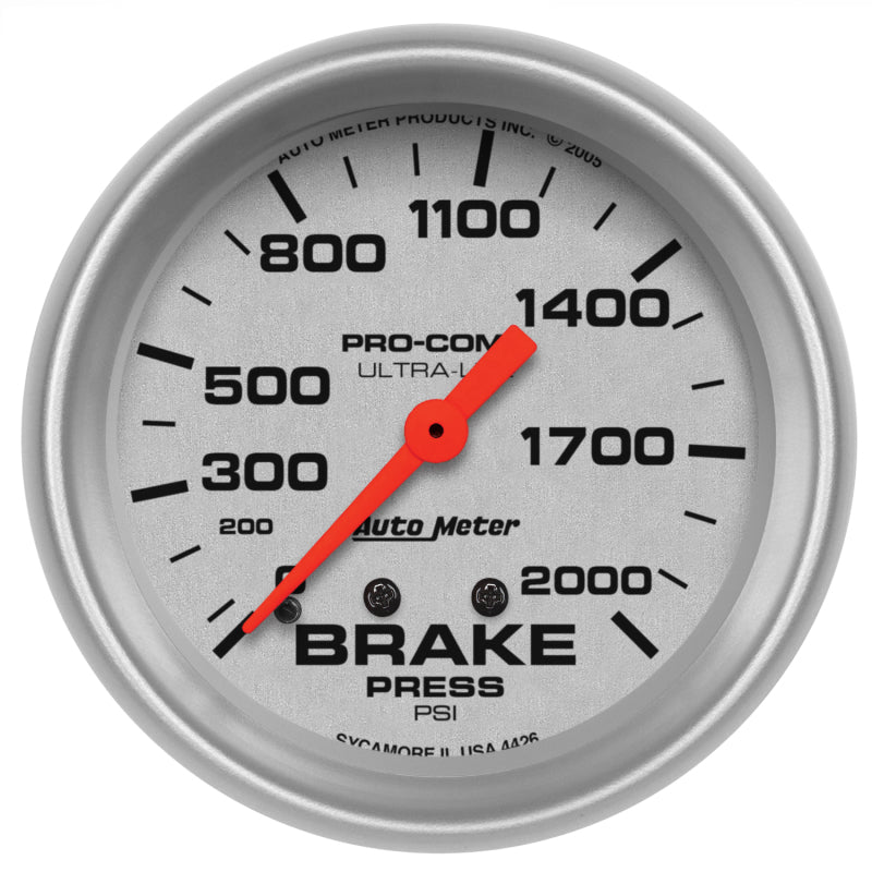 AutoMeter Gauge Brake Pressure 2-5/8in. 2000PSI Mechanical Ultra-Lite AutoMeter Gauges