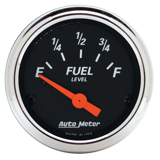 Autometer Designer Black 2 1/16in 0 Ohm E to 90 Ohm F Electronic Fuel Level Gauge AutoMeter Gauges