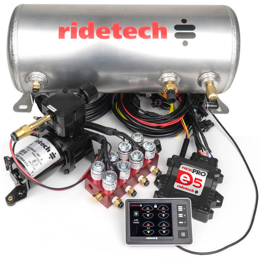 Ridetech RidePro E5 Air Ride Suspension Control System 3 Gallon Single Compressor 1/4in Valves Ridetech Air Compressor Systems