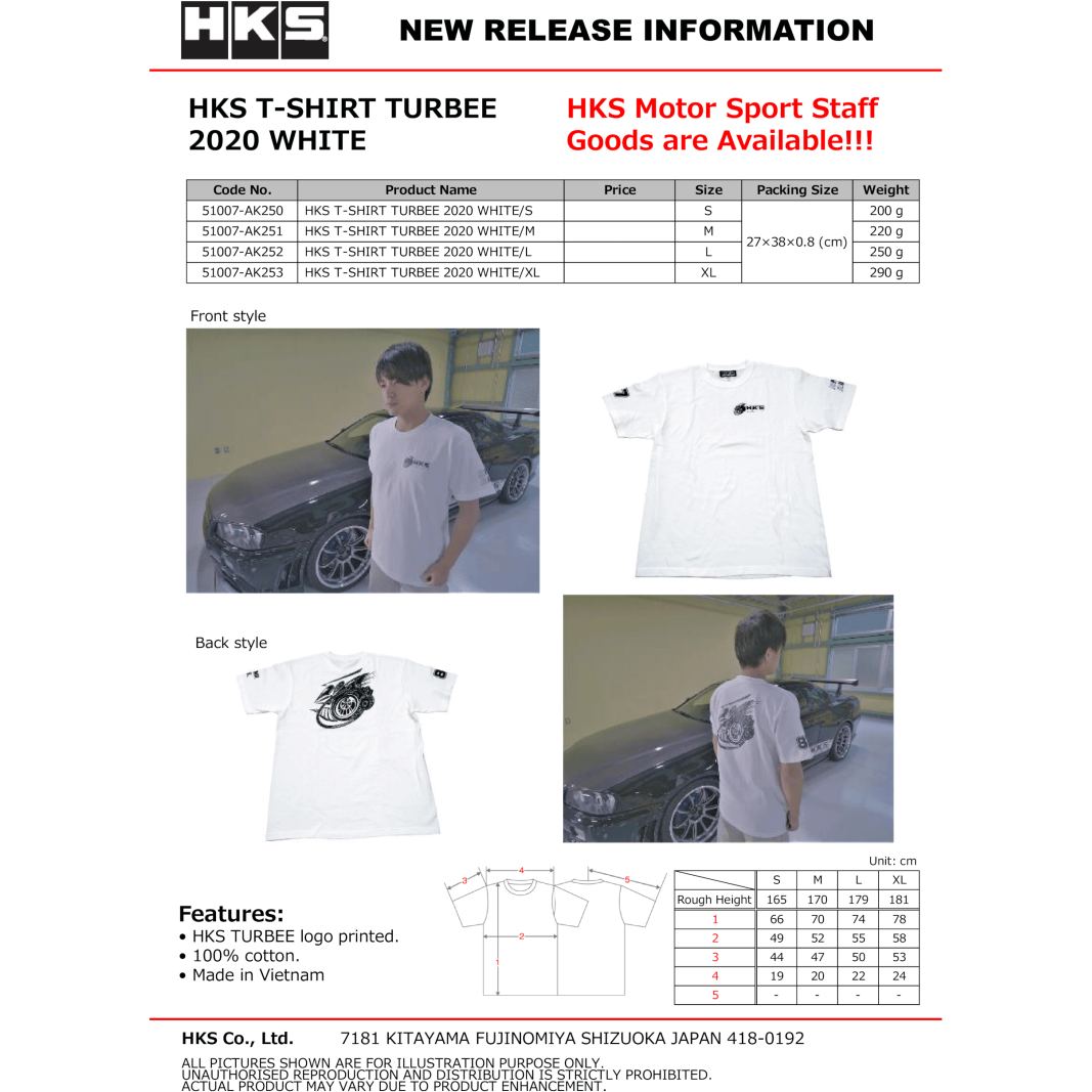 HKS T-SHIRT TURBEE 2020 WHITE S HKS Apparel