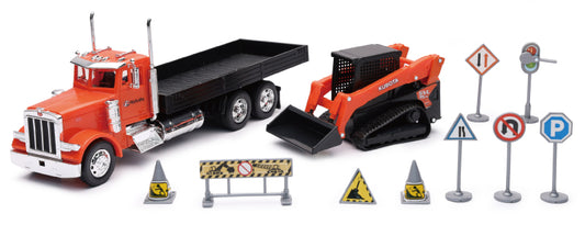 New Ray Toys Peterbilt 379 Flatbed Truck Roadwork Playset/ Scale - 1:32