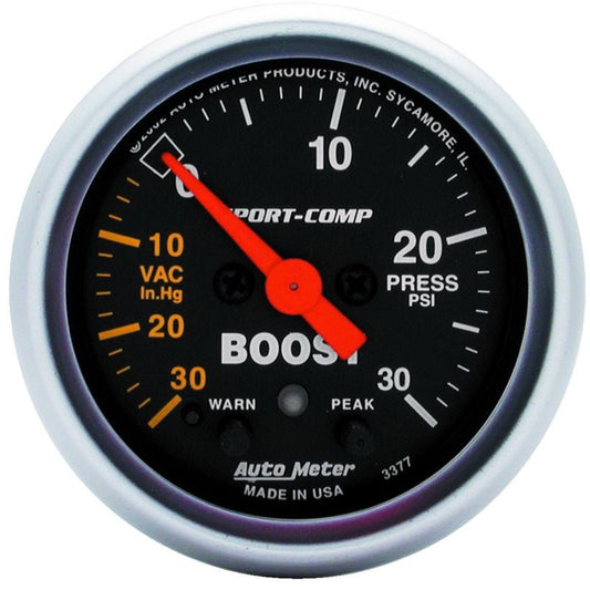 Autometer Sport-Comp 52mm 30 PSI Electronic Peak Memory/Warning Boost Gauge AutoMeter Gauges