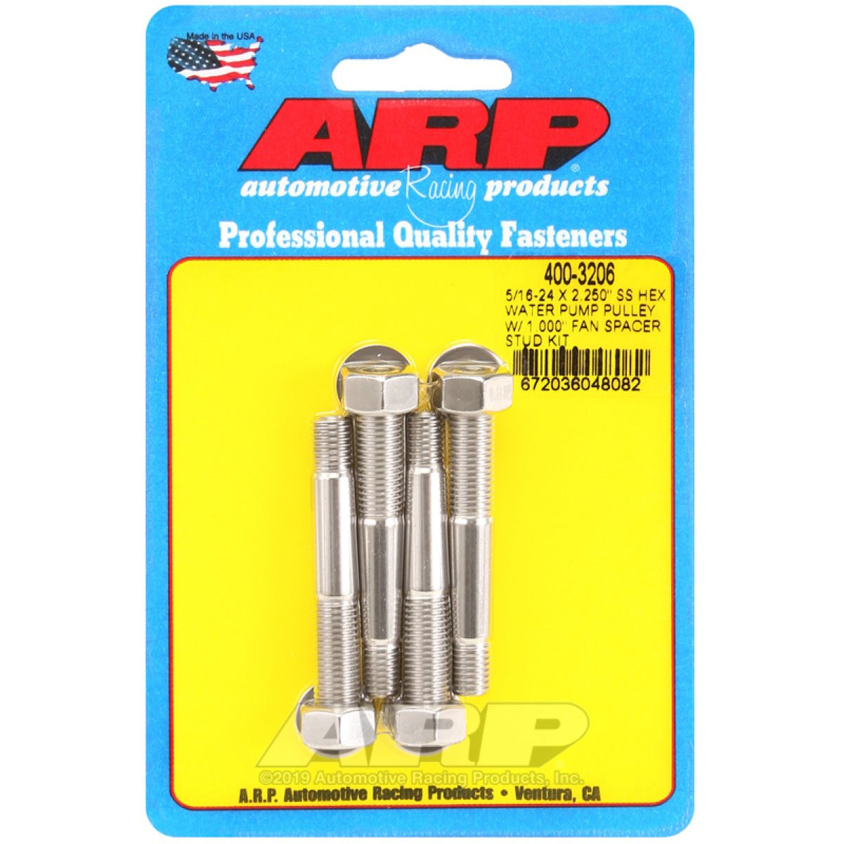 ARP 5/16-24 X 2.250 SS Hex Water Pump Pulley w/ 1.000in Fan Spacer Stud Kit ARP Hardware - Singles