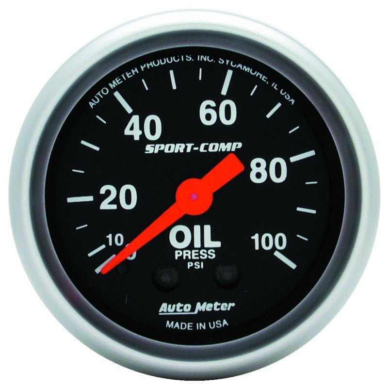 Autometer Sport Comp 52mm Mechanical 0-100 PSI Oil Pressure Gauge AutoMeter Gauges