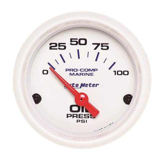 Autometer Ultra-Lite 2-1/16in Electric 100 PSI Oil Pressure Gauge Marine White AutoMeter Gauges