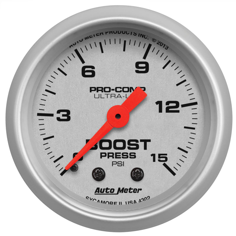 Autometer Ultra-Lite 52mm 0-15 PSI Mechanical Boost Gauge AutoMeter Gauges