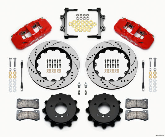 Wilwood AERO4 Rear Kit 14.00 Drilled Red 2007-2011 BMW E90 Series w/Lines