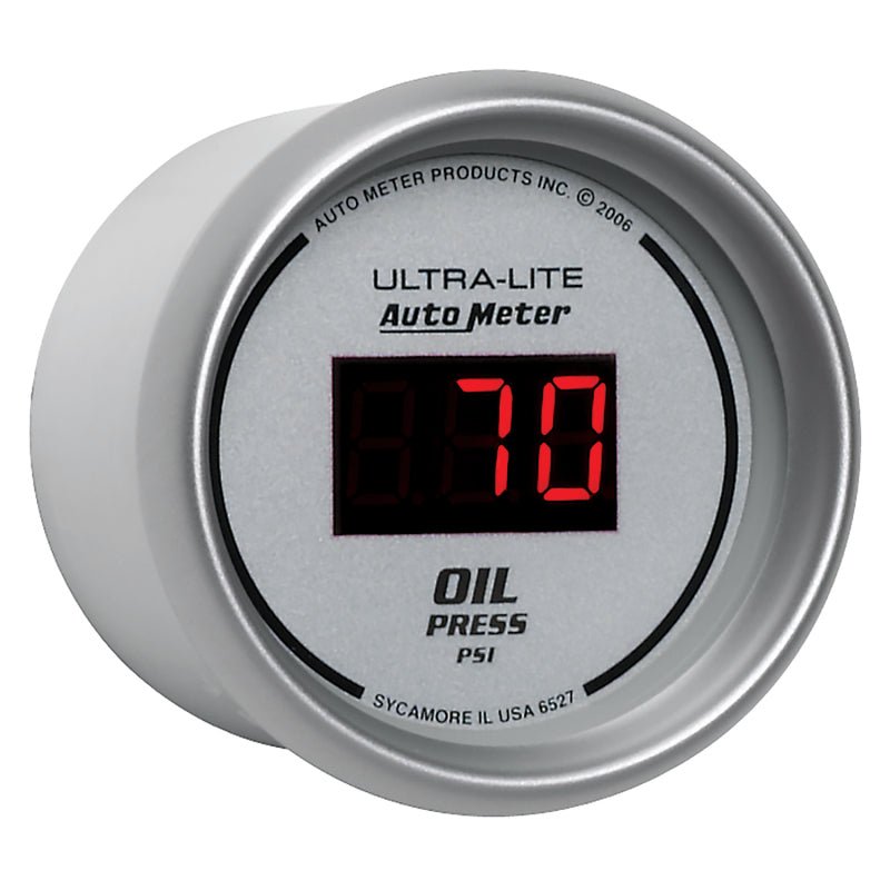 Autometer Ultra-Lite 2-1/16in 100PSI Silver Dial Digital Oil Pressure Gauge w/ Red LED AutoMeter Gauges