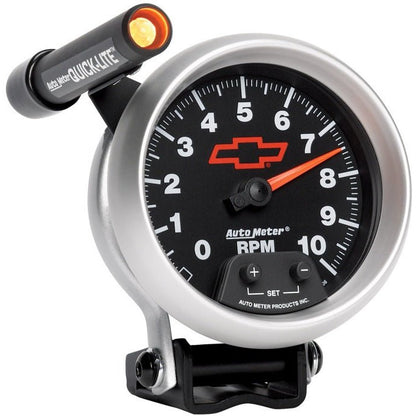 Autometer GM Red Bowtie Black 3-3/4in 0-10000 RPM Pedestal Mount Tachometer Quick-Lite AutoMeter Gauges