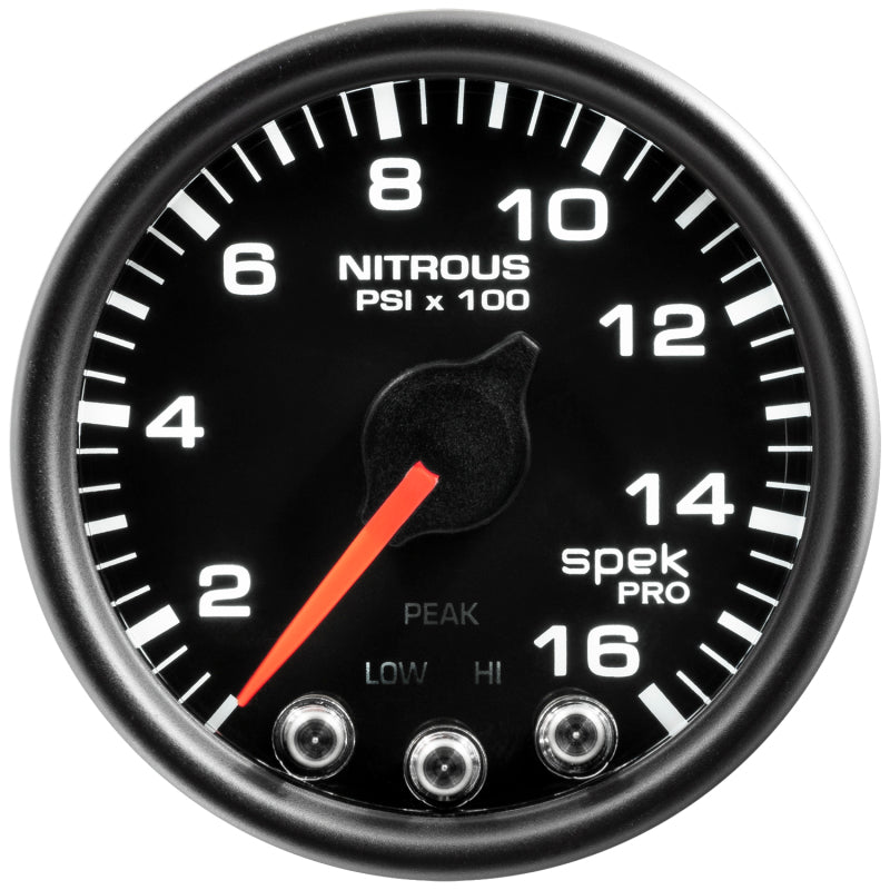 Autometer Spek-Pro Gauge Nitrous Press 2 1/16in 1600psi Stepper Motor W/Peak & Warn Blk/Blk AutoMeter Gauges