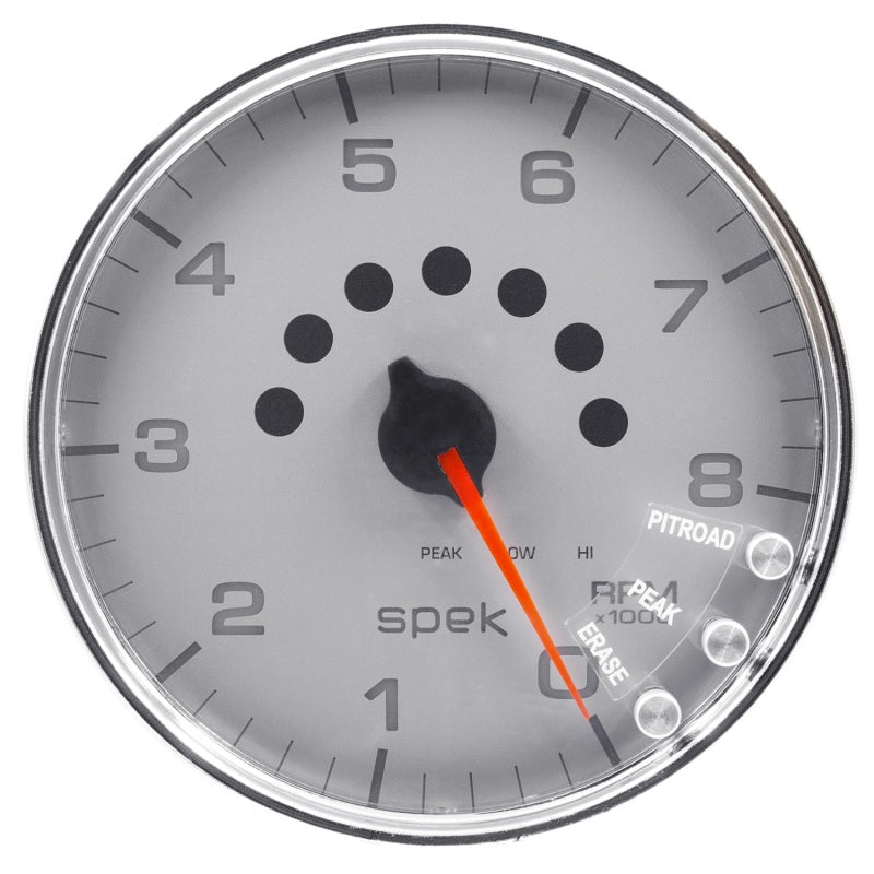 Autometer Spek-Pro Gauge Tachometer 5in 8K Rpm W/Shift Light & Peak Mem Silver/Chrome AutoMeter Gauges