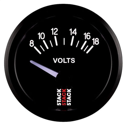 Autometer Stack Instruments 52mm 8-18V Electric Battery Voltage Gauge - Black AutoMeter Gauges