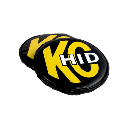 KC HiLiTES 8in. Round Soft Cover HID (Pair) - Black w/Yellow Brushed KC Logo