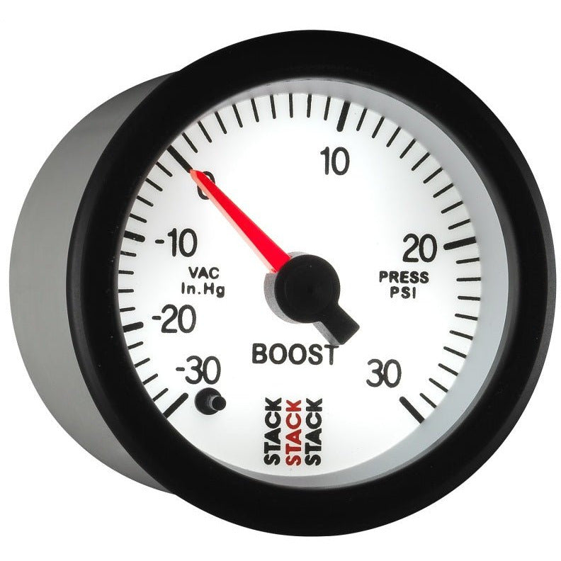 Autometer Stack 52mm -30INHG to +30 PSI (Incl T-Fitting) Pro Stepper Motor Boost Press Gauge - White AutoMeter Gauges