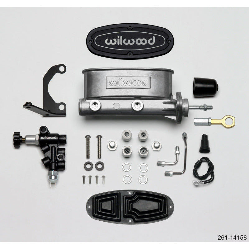 Wilwood HV Tandem M/C Kit w L/H Bracket & Prop Valve - 15/16in Bore-W/Pushrod - Early Mustang Wilwood Brake Master Cylinder