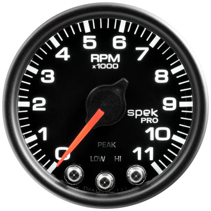 Autometer Spek-Pro Gauge Tach 2 1/16in 11K Rpm W/ Shift Light & Peak Mem Blk/Blk AutoMeter Gauges