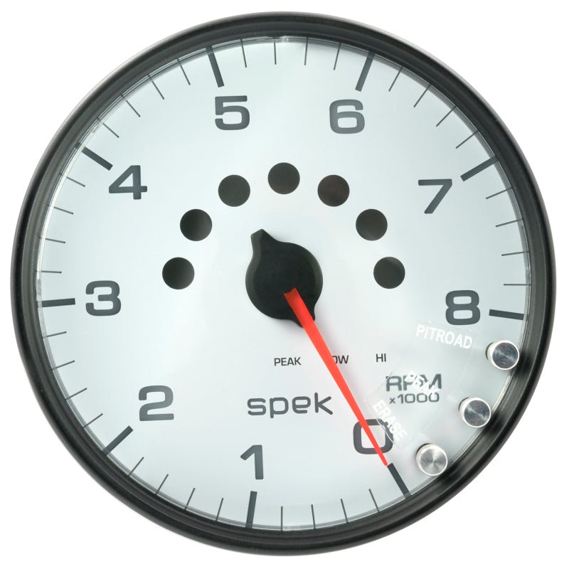 Autometer Spek-Pro Gauge Tachometer 5in 8K Rpm W/Shift Light & Peak Mem White/Black AutoMeter Gauges