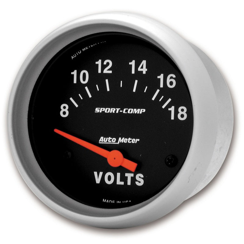 Autometer Sport-Comp 2 5/8in 8-18 Volt Short Sweep Electric Voltmeter Gauge AutoMeter Gauges