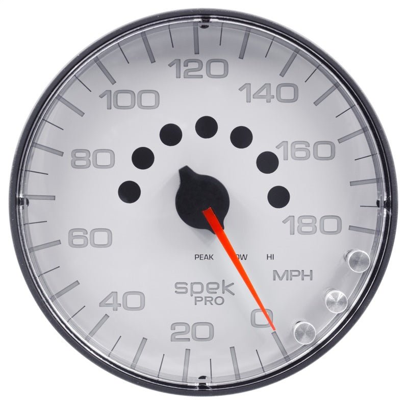 Autometer Spek-Pro Gauge Speedometer 5in 180 Mph Elec. Programmable White/Black AutoMeter Gauges