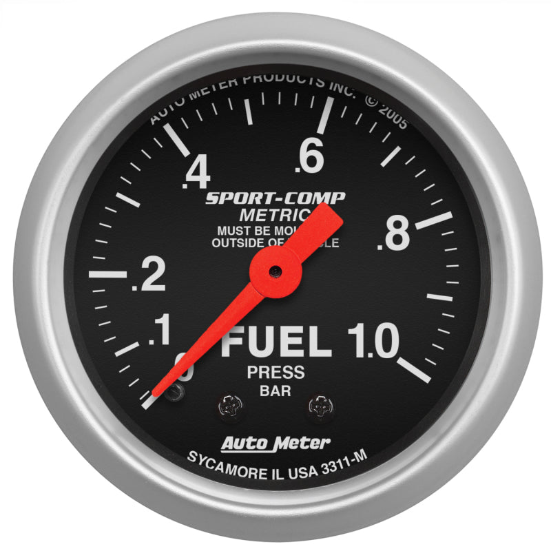 Autometer Sport-Comp 52mm 0-1.0 Bar Fuel Pressure Mechanical Gauge AutoMeter Gauges