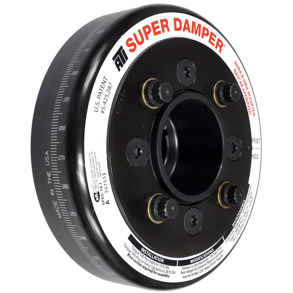 ATI Damper - 6.325in - Steel - Ford SB & 6 Cyl - 4 Bolt OEM - 3.35in Long - C-Timing - 3 Ring ATI Crankshaft Dampers