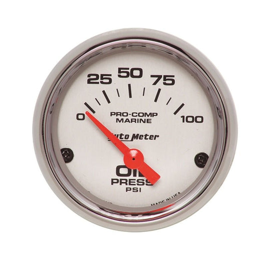 Autometer Ultra-Lite 2-1/16in Electric 100 PSI Oil Pressure Gauge Marine Chrome AutoMeter Gauges