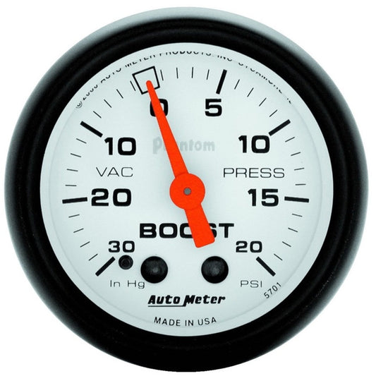 Autometer Phantom 52mm 30in HG.-Vac/20PSI Mechanical Vacuum/Boost Gauge AutoMeter Gauges