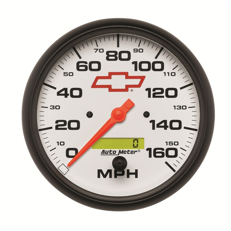 AutoMeter Gauge Speedometer 5in. 160MPH Elec. Programmable Chevy Red Bowtie White AutoMeter Gauges