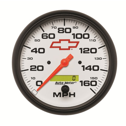 AutoMeter Gauge Speedometer 5in. 160MPH Elec. Programmable Chevy Red Bowtie White AutoMeter Gauges