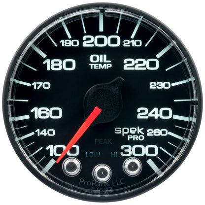 Autometer Spek-Pro Gauge Oil Temp 2 1/16in 300f Stepper Motor W/Peak & Warn Blk/Blk AutoMeter Gauges